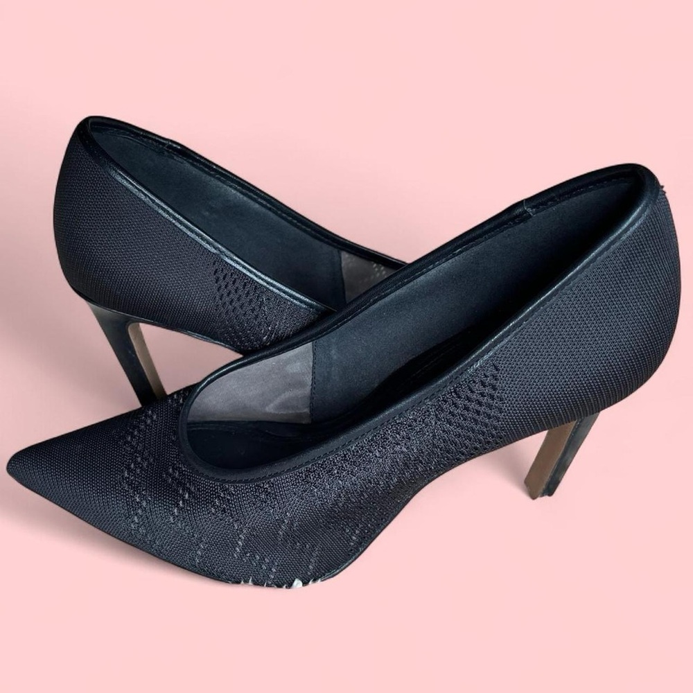 Reiss Zena Black Mesh Fabric Court Stiletto Heels EUC